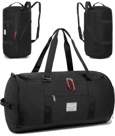 Taihoyin Bolsa de lona para gimnasio para hombre, grande, 60 L, con compartimento para zapatos, Negro -, 24 In, Mochila de lona