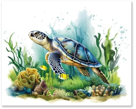 DHliIQQ Toilettendeckel-Aufkleber, Motiv: Schildkröte, Ozean, lustiger Cartoon-Aufkleber, bunter Deckel, Schildkröten-Aufkleber, hellbraune Toilette