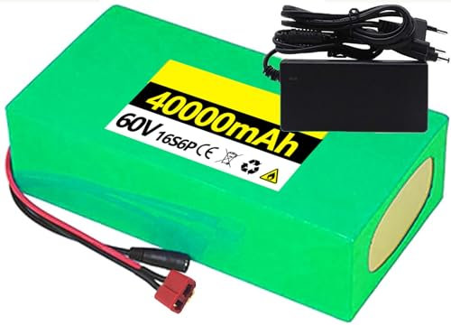 E-Bike Akku 60V 10AH 20Ah 30Ah 40Ah Elektrofahrra Lithium Batterie 60V 10AH PVC-Akku eingebauter BMS mit 42V 2AH Ladegerät für 1000W 800W 750W 500W 250W Motoren T,60V 40AH