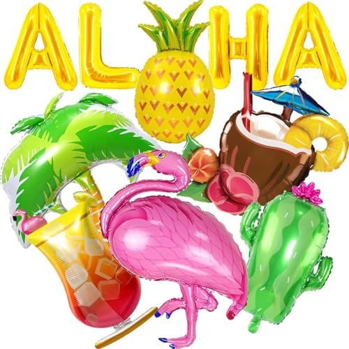 Hawaii Folienballons, 10 Stück Sommer Luftballons, Hawaii Deko Ballons Summer Flamingo Palmen Ananas Kaktus Folienballon für Sommer Geburtstags Pool Strand Party Dekorationen