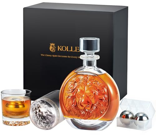 Kollea Lion Whiskey Decanter Gift Set for Men with Two Glasses & Two Ice Stones
