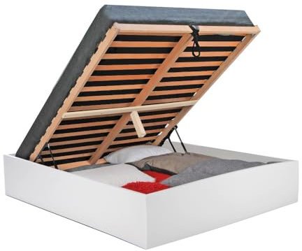 Lit Coffre 2 Places 180x200cm Couleur Blanc avec sommier BILYBA