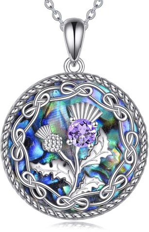 DAYLINLOVE Schottische Distel Kreuz Halskette 925 Sterling Silber Keltischer Knoten Schottisches Kreuz Halskette Religiöser Schmuck Schottische Geschenke für Frauen Freunde