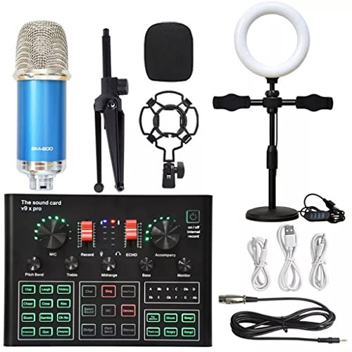 KHYTEBV Kit de micrófono de Condensador de Estudio Profesional BM900 con Tarjeta de Sonido en Vivo, inalámbrico y Bluetooth.