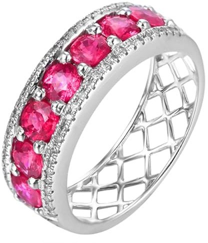 Homxi Trauringe Damen Ringe Weißgold 14 K, Hohl und Rund mit Erstellter Rubin 1,49 Karat und Moissanit, Silber Rot Verlobung Damen Ring Gr. 52 (16.6)