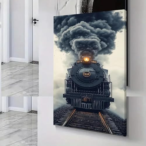 LIMAIDUO Vintage-Dampflokomotiv-Wandbild – Lokomotive Nr. 4060, Gemälde einer klassischen 4060-Zugmaschine (50 x 70 cm/Innenrahmen)