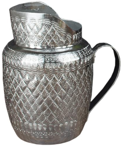 DECORNIJIA Pichet à Eau Poignée Ergonomique et Protection Thermique en Alliage D'aluminium Étain Argenté Décoration Intérieure ou Salon de Café