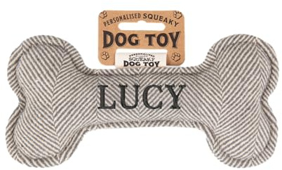 History & Heraldry Personalisiertes Quietschendes Hundespielzeug, Knochen Form, mit ` Lucy` Aufschrift, Stoffspielzeug für Hunde