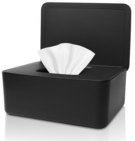 1 Pcs Wet Wipes Dispenser Box - Black, Wet Wipes Storage Box with Lid Tissue Box Holder Rectangular, Baby Nappy Wipes Case for Toilet, Bathroom