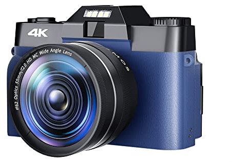 Caméra de vlogging, 48MP Vintage Appareil Photo Numérique Objectif Grand Angle Enregistreur Photographique 4K Compact Caméscope Blogger Vlogging Caméra Vidéo(32G TF Card,with Wide 01)