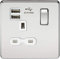 Knightsbridge SFR9901PCW Screwless 13A 1G Switched Socket with Dual USB Charger-Polished Chrome with White Insert, Silver