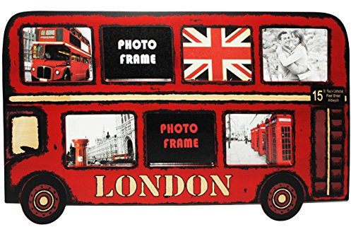 alles-meine.de GmbH 3-D Effekt XL - Fotocollage - Fotorahmen/Bilderrahmen - London - roter Doppeldecker Bus - 7 Bilder - bis 9 x 13 cm - zum Aufhängen aus Holz - Wandbild..