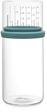 Brabantia 290244 Vorratsglas mit Messbecher, 1 L, Glas, Mint, 10.4 x 10.4 x 23 cm