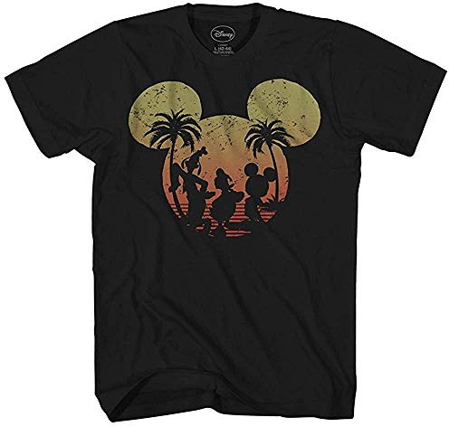 Mickey Mouse Donald Duck Goofy Sunset Disneyland Disney World Funny Mens Adult Graphic Tee T-shirt (Medium, Black)