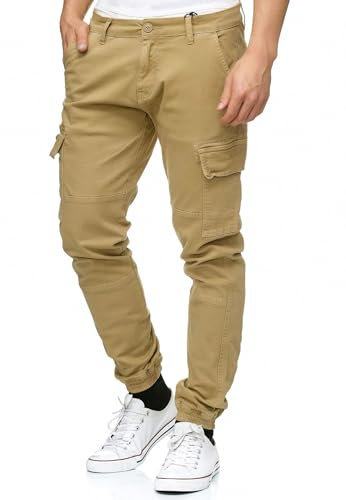 Indicode Herren August Cargohose aus Baumwolle mit 6 Taschen | Cargo Chino Hose f. Männer Cornstalk, S