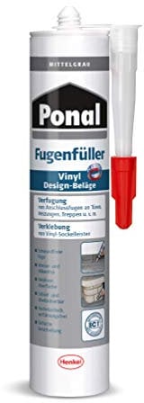 Ponal Vinyl Design-Beläge Fugenfüller Mittelgrau, hochelastische Fugenmasse für Anschlussfugen, zur Verklebung von Vinyl-Sockelleisten, wasser- und silikonfreie Dichtmasse, 1x395g Kartusche