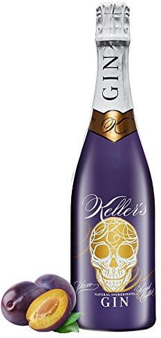 Keller’s Plum Distilled Gin (1 x 0,7 l), vielseitiger Premium Gin aus 66 Botanicals mit fruchtiger Pflaume – 35% vol. Alkohol - im Champagner Flaschen Design