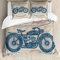 ABAKUHAUS Motorrad Bettbezugs Set Für Doppelbetten, Retro Chopper Reiter, Milbensicher Allergiker geeignet mit Kissenbezügen, Blasses Sepia Dunkles Himmel Blau Blasser Redwood