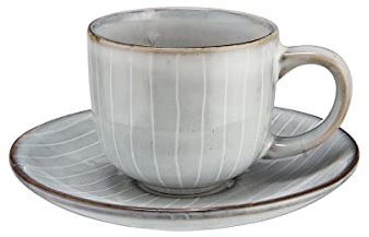 BUTLERS Espressotasse mit Unterteller 90ml Keramik Geschirr -HENLEY- dickwandige Tasse für Kaffee Espresso | Skandinavisches Landhaus Stil Deko | Mikrowelle und Spülmaschinegeeignet