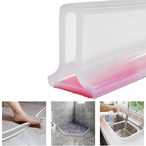 Zusammenklappbarer Duschschwellen-Wasserdamm, Dusche Bad Boden Dichtung Wasserdamm Duschschwelle Barriere-Wasserstopper, Flexibler Silikon-Wasserdurchflussstop (100cm/39.4in,Transparent)