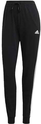 adidas Donna Essentials Single Jersey 3-Stripes Pants, Black / White, XL