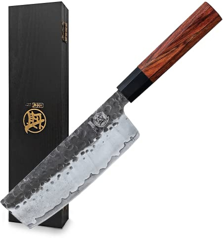 MITSUMOTO SAKARI 7-Inch Japanese Nakiri Knife, 3-layer 9Cr18MoV steel