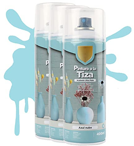 H HANSEL HOME Pintura Spray a la Tiza Color Pastel Acabado Ultra Mate - Azul Nube 400ml x 3