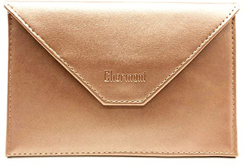 Charmoni - Etui Pochette Porte Papier Voiture - Porte Carte Grise permis de Conduire pièce d'identité Assurance - Cuir Vachette - Femme Homme (Rose Gold)