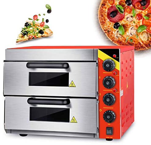 Forno Elettrico per Pizza con Superficie di Cottura in Pietra Refrattaria 400 X 400 mm, Acciaio Inox, la Temperatura Forno Può Essere Regolato Fino a 350°C, per Pizza, Pane,Double layer