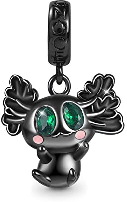 GNOCE Mexikanischer Axolotl Charms Anhänger Baumeln Charm Bead 925 Sterling Silber Schwarz/Vergoldet Schmuck Geschenk Für Frauen Mädchen Tochter Fit Schlangenkette Armbänder/Halskette