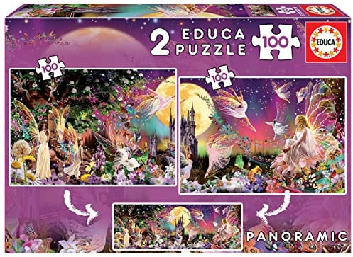 Educa - Puzzle 100 Teile | Feen-Triptychon, 2 x 100 Teile Puzzleset für Kinder ab 6 Jahren, Fantasy (19291)