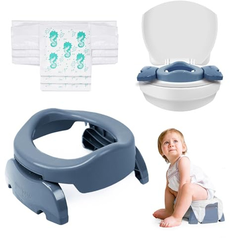 Potette Plus 2-in-1 Compact Universal Potty and Toilet Training Seat | Award-Winning Potty Training Essential for Toddlers (Misty Grey)