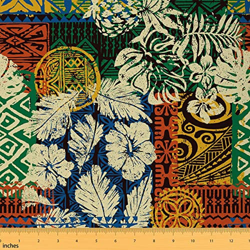 Boho Blumen Stoff Meterware Exotische Blätter Polsterstoff Religiöser Indischer Dekorativer Stoff Bunte Böhmische Stempel Handwerk Patchwork Wasserdichter Stoff Grün Gelb Blau 920 x 150 (HxB)