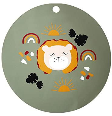 kikadu Silikon Platzset Löwe Olive - Kindergeschirr, BPA-frei, mit niedlichen Aufdrucken, Durchmesser 38cm