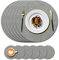 KERYCHIN 6 Round Leather Placemats(34cm) and 6 Coasters(10cm) Set, Heat-Resistant 212 °F Place mats, Non-Slip and Washable, Table mats for Kitchen, Hotel, Restaurant, Glass Dining Table, (Grey)