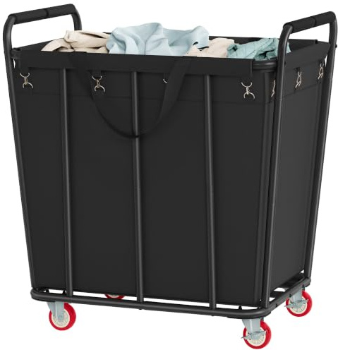 Hoctieon Large Laundry Cart with Wheels, 400L Heavy Duty Laundry Basket Organizer, Rolling Hamper Sorter for Clothes Storage, Industrial Dirty Clothes Hamper for Home & Hotel, Black
