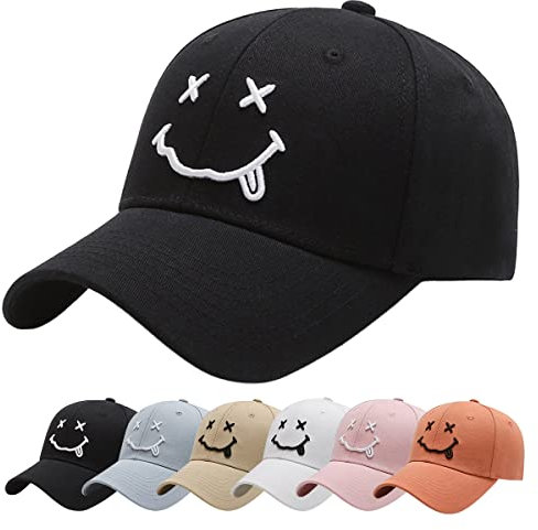 Enwokran Baseball Cap, Baseball-Mütze Gestickte Lächeln Verstellbar Basecap für Herren Damen, Unisex Baseballkappen Sonnenhut Sport Reisen Draußen Sonnenschutz Hüte (Z_Schwarz)