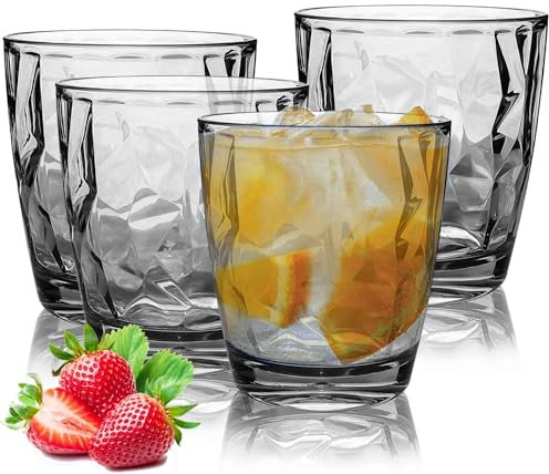 Kunststoff-Trinkgläser, wiederverwendbar, Acryl, 297 ml, unzerbrechliche Trinkgläser, Saft, Weinbecher für Camping, Zuhause, Hotel, Restaurant, Party, Grau, 4 Stück