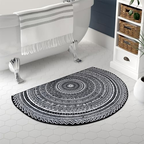 Half Round Bohemian Door Mat, Anti-Slip & Indoor/Outdoor Mat, Morocco Semi Circle Bathroom Floor Mat, Large Size Welcome Entrance Way Rug