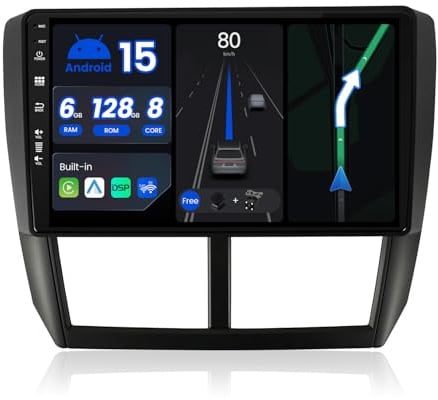 BXLIYER - 6G+128G - Autoradio für Subaru Forester/Impreza 2007-2012 - Android 15 GPS Radio - Kabellos CarPlay/Android Auto/DSP - Kamera & MIC - IPS 9 Zoll 2 Din - DAB Lenkradsteuerung 360-Camera
