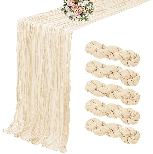 5er-Pack Käsetuch-Tischläufer, elfenbeinfarbener Tischläufer, 90 x 300cm, Tischläufers, rustikale Gaze-Tischläufers für Hochzeit, Tischdekoration, Hochzeitsbogen, Party-Dekoration