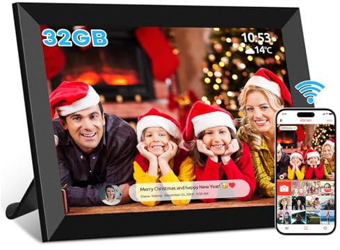 Digital Photo Frame 10.1inch,Digital Frame Wifi with Built in SD card,Digital Picture Frame 1280x800 IPS LCD Touch Screen,Auto-Rotat,Share Photos and Videos Online via FRAMEO App,Black,32GB