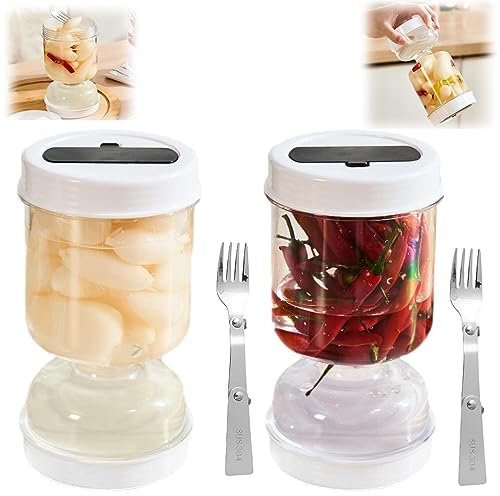 ZAWR Tarro para Encurtidos con Colador Reversible, Bote Aceitunas con Escurridor,Separador de Olivas y de su Jugo,Tarro de Escurrido de Pepinillos Separador Liquido,para Conservas de Aceitunas, Peras