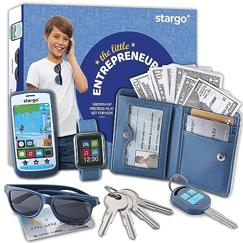 Star Princess Spiel-Geldbörse für Jungen mit Geld und Rollenspiel-Spielzeug, Handy, Schlüsseln, Sonnenbrille, Kleinkind-Geldbörse für Kinder im Alter von 3, 4, 5, 6, 7, 8, 9, 10, 11, 12 Jahren