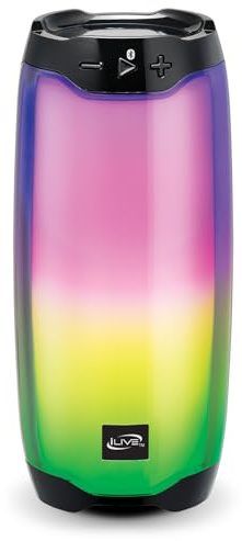 iLive Enceinte portable Bluetooth qui change de couleur, effets de lumière LED, ISB212BLK