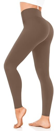 FuelMeFoot Leggings Damen High Waist Blickdicht Leggins mit Bauchkontrolle Slim Fit Angenehm Weiche Elastische Sportleggings.1 Pack-06-Mokka S/M
