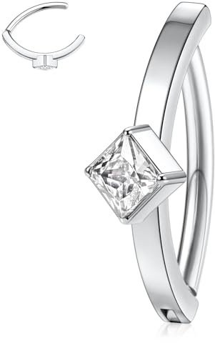hengkaixuan 14G Bauchnabelring Clicker Chirurgenstahl Bauchnabelpiercing mit quadratischem CZ Bauchnabelpiercing Schmuck Silber Nabelring Niet Reverse Curved Navel Barbell Reverse Navel Ringe 10mm