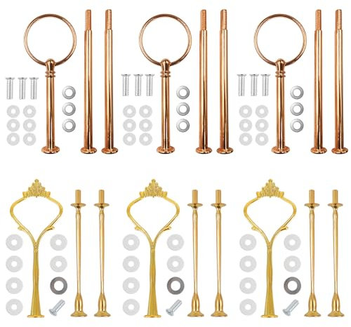 6 Pack Etageren Stangen Set, Gold Tortenständer 3 Etagen, Etagere 3 Etagen, Etagere Metall, Etagere Stangen für Obsttablett, Snackteller, Hochzeitstorte Tortenständer (Gold, 2 Formen)