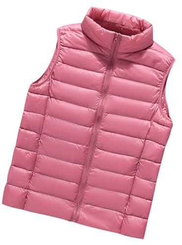 Doudoune Légère sans Manches Femme Gilet Duvet Veste Fine Matelassé Blouson Rembourré Sleeveless Vest Women Rose XL