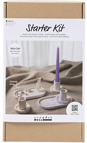 CREATIV Starter Craft Kit Resin Casting - Make 3 Candle Holders and 2 Trays in Blue, Light Pink & White - Beginner Level Casting Kit